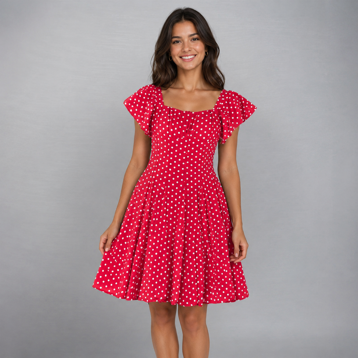 Cherry Charm Polka Dot Flare Dress (IMPORTED)
