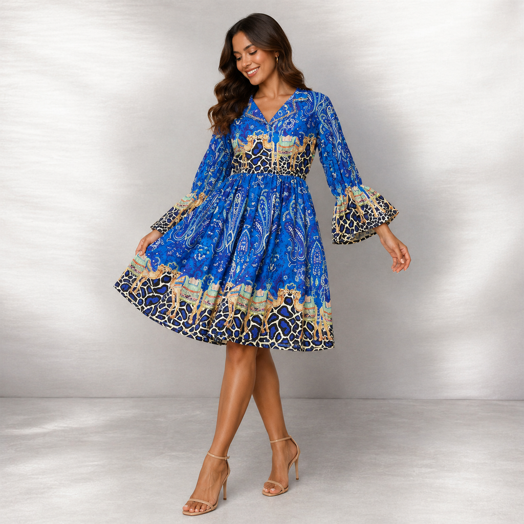Royal Mirage Printed Flare Dress (IMPORTED)