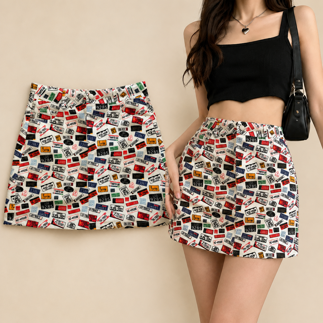 Urban Tag Print Mini DEMIN Skirt – Street Style Statement Piece