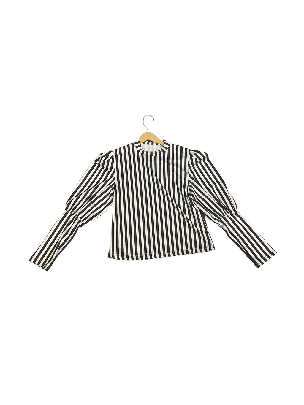 Chic Monochrome Striped Puff Sleeve Top for Women
