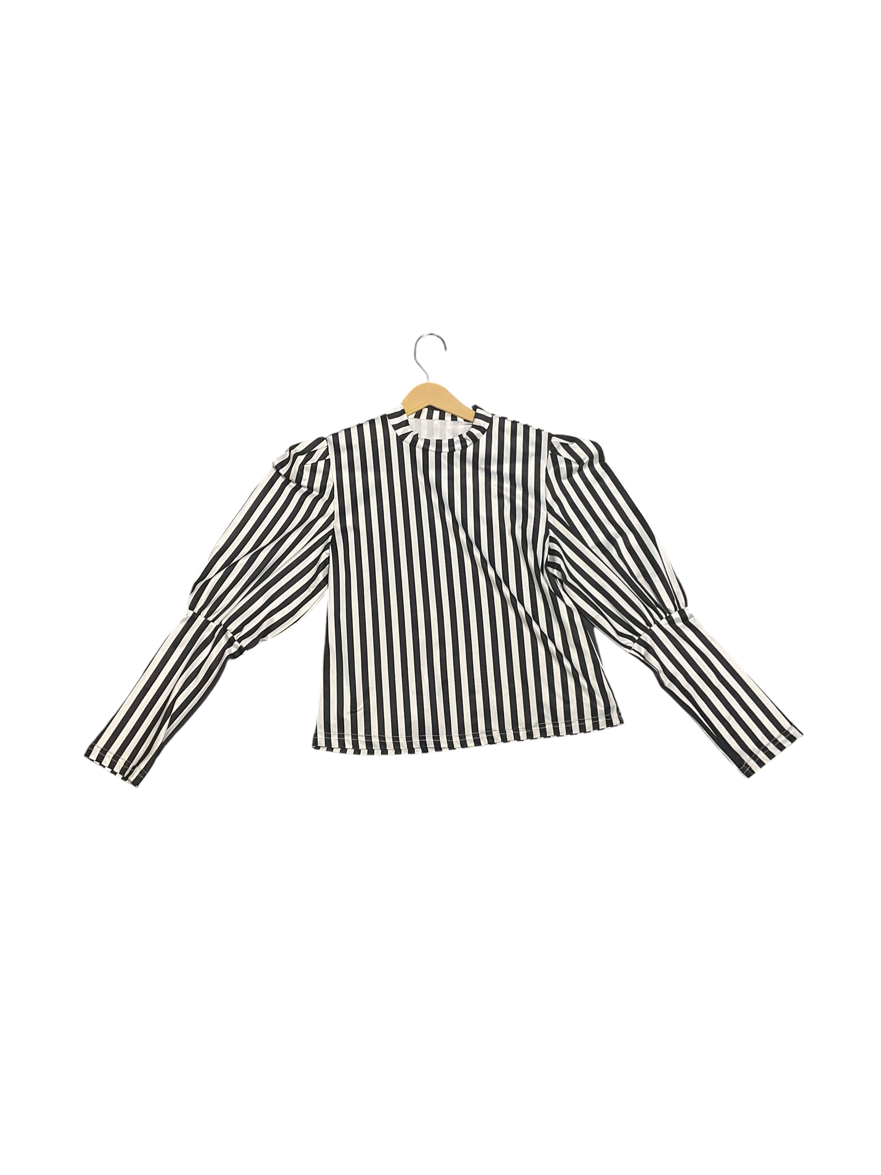 Chic Monochrome Striped Puff Sleeve Top for Women