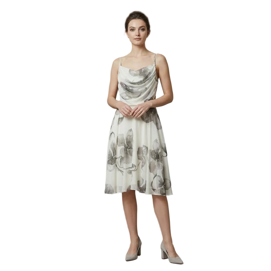 Elegant Floral Drape Knee-Length Dress (IMPORTED)