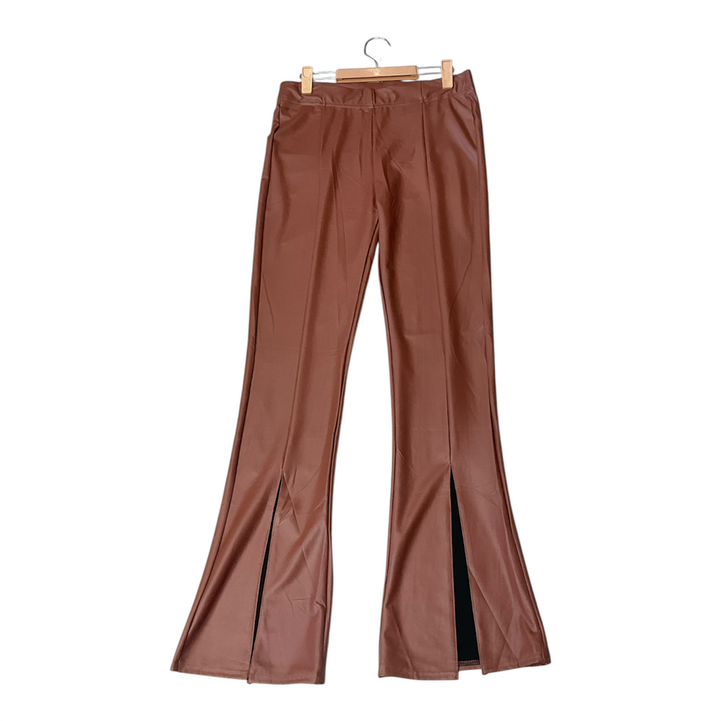 Brown Faux Leather Flared Pants