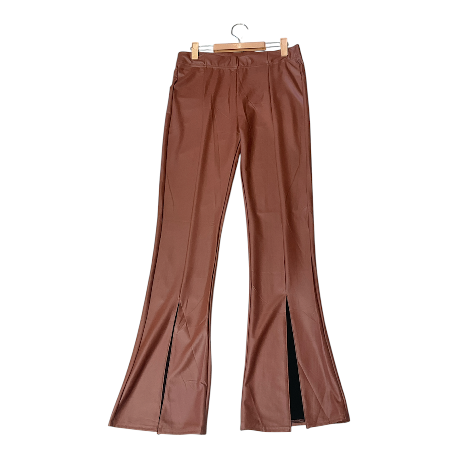 Brown Faux Leather Flared Pants