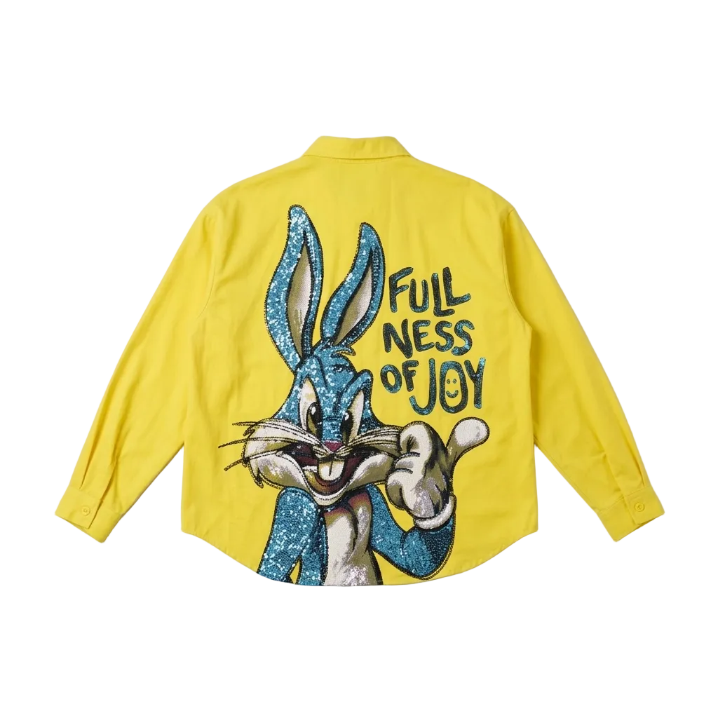 "Fullness of Joy" Glitter-Graphic Statement Shirt – Vibrant Yellow