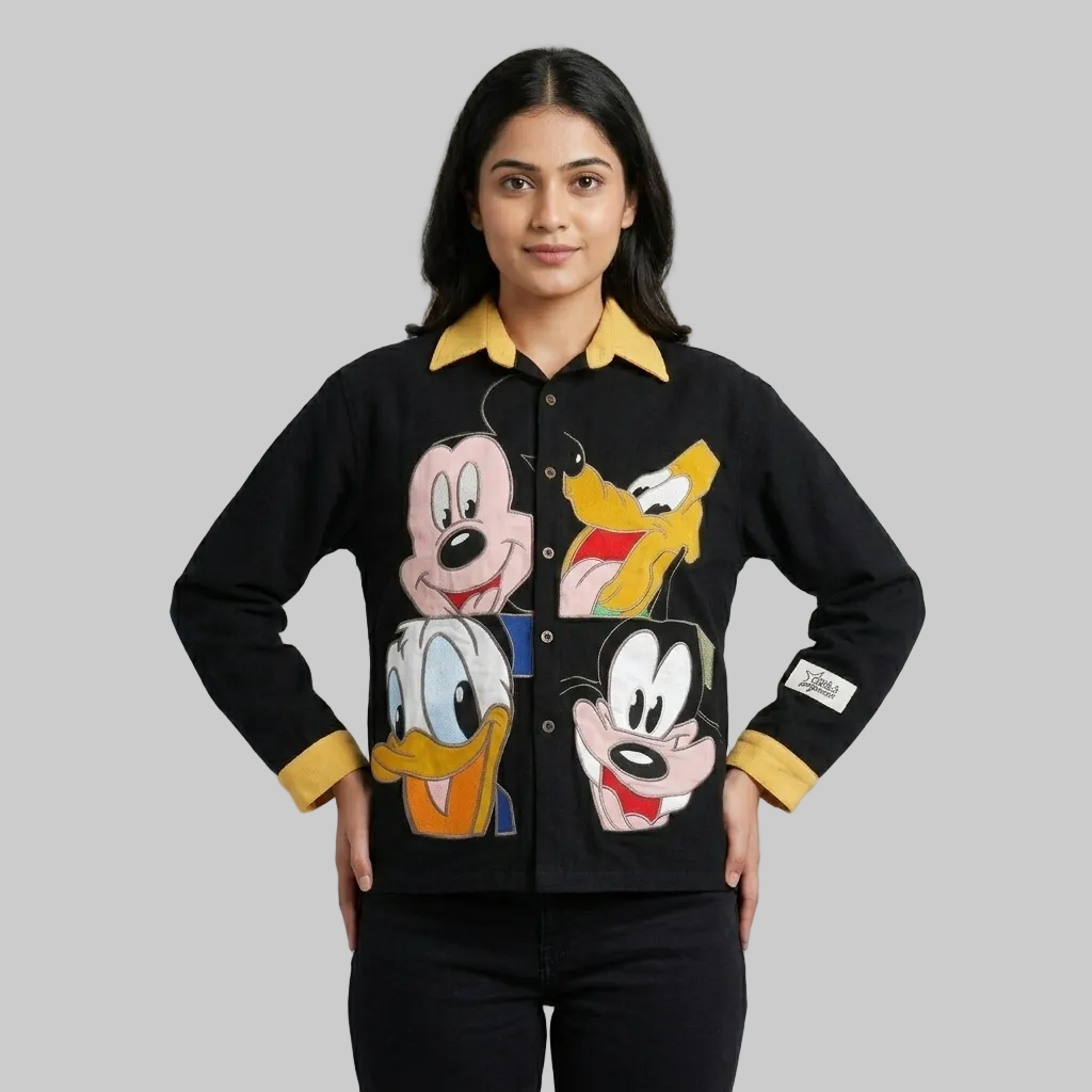 LOOSE FITS x CLASSICS: Cartoon Grid Applique Button-Up – Black/Yellow