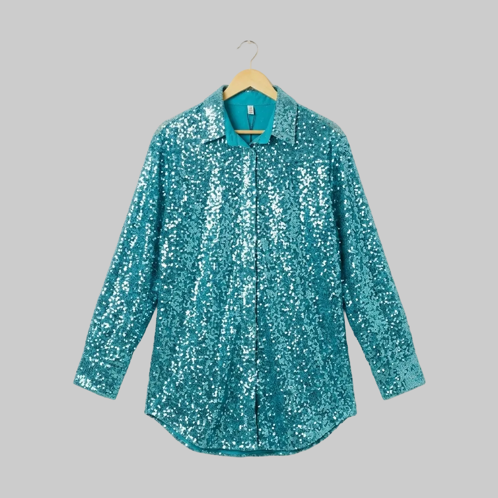 Emerald Sparkle Sequin Button-Down Shirt