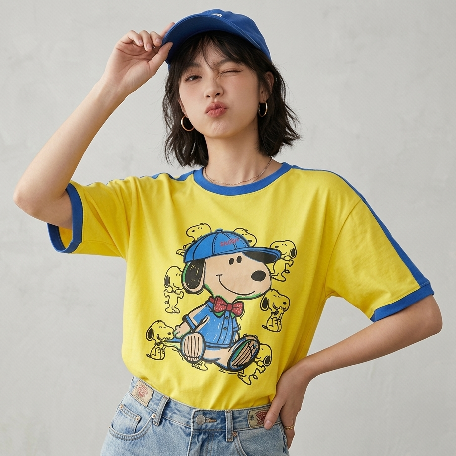 Retro Cartoon Graphic Ringer Tee