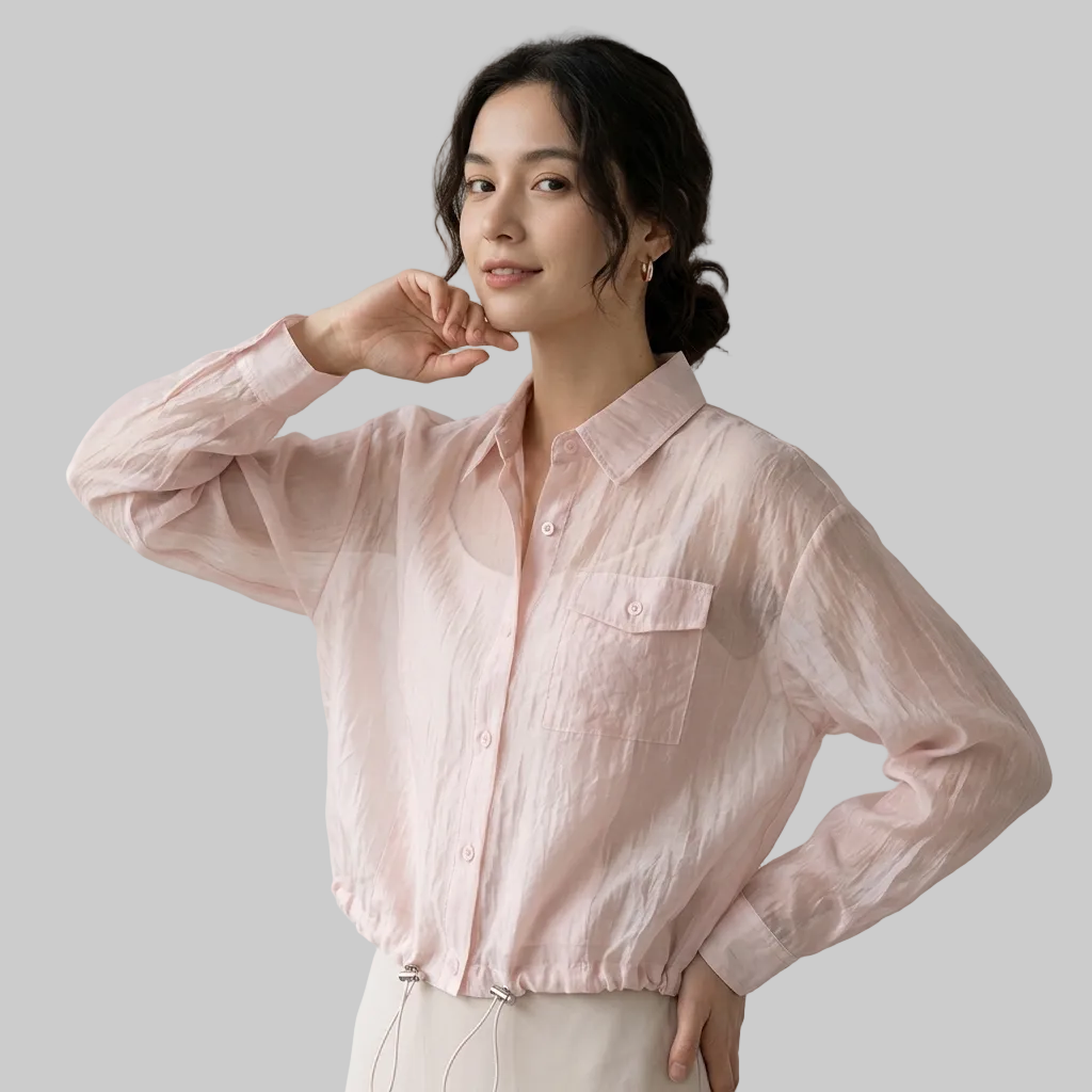Blush Pink Crinkled Organza Translucent Cropped Jacket