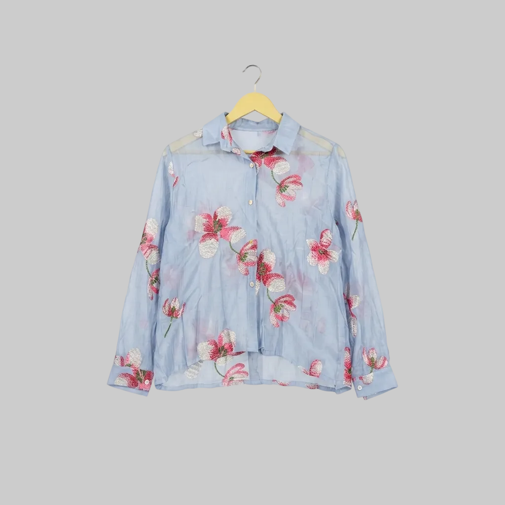Botanical Bloom Sheer Button-Down