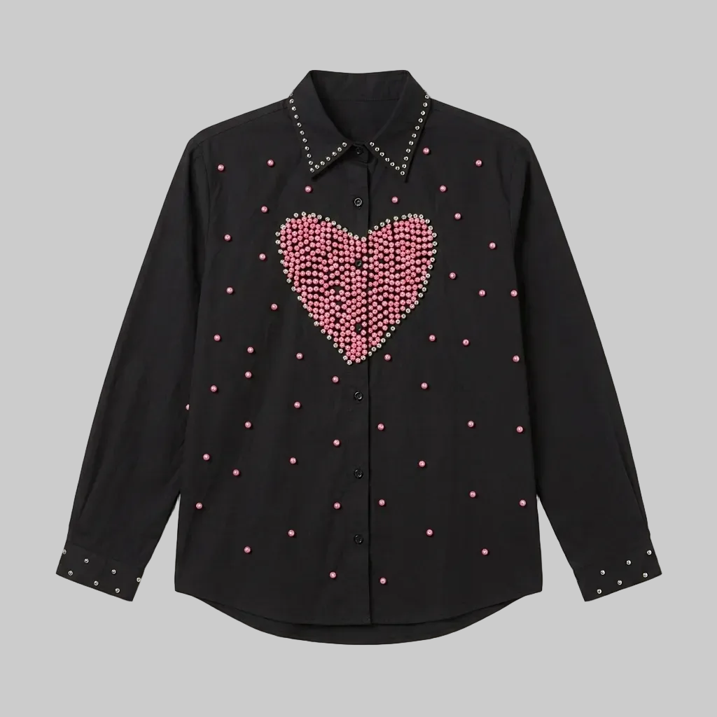 "Heart-to-Heart" Studded Black Statement Shirt