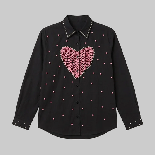 "Heart-to-Heart" Studded Black Statement Shirt