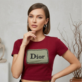 Dior Embellished Patch Logo Crop Top in Deep Burgundy