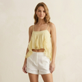 Ethereal Pastel Yellow Ruffled Crop Camisole