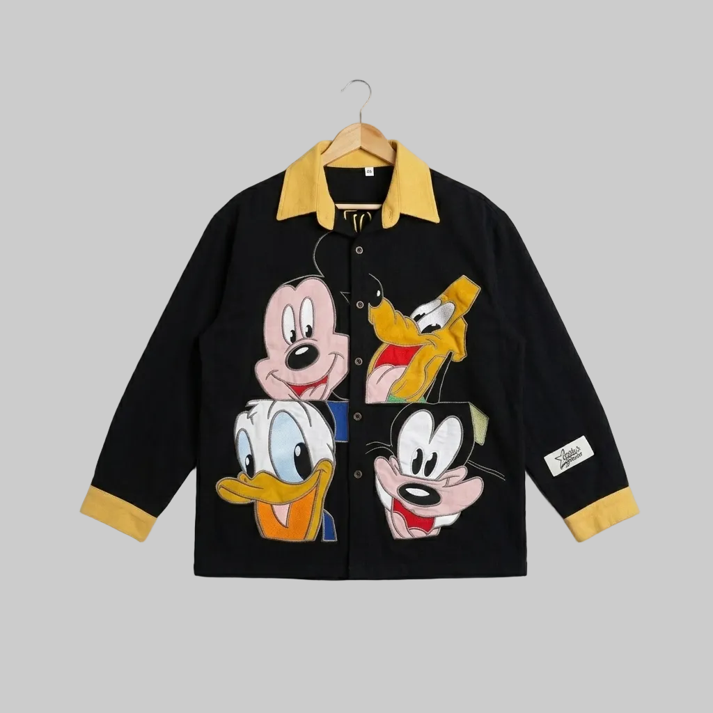 LOOSE FITS x CLASSICS: Cartoon Grid Applique Button-Up – Black/Yellow