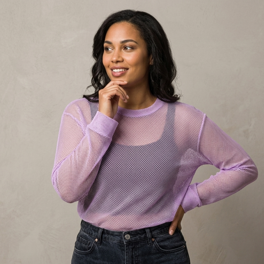 Lavender and yellow Diamond Sheer Mesh Long Sleeve Top