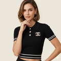 Iconic Logo Ribbed Knit Polo Crop Top