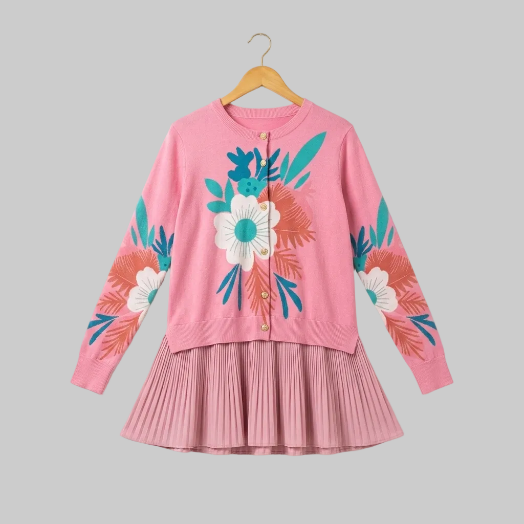 Floral Patterned Peplum Hem Cardigan