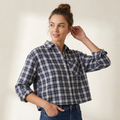 Classic Blue & White Plaid Cropped Button-Down Shirt
