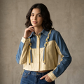 Patchwork Denim & Stripe Utility Cropped Jacket