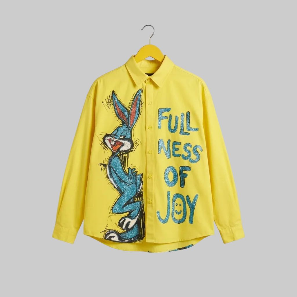 "Fullness of Joy" Glitter-Graphic Statement Shirt – Vibrant Yellow