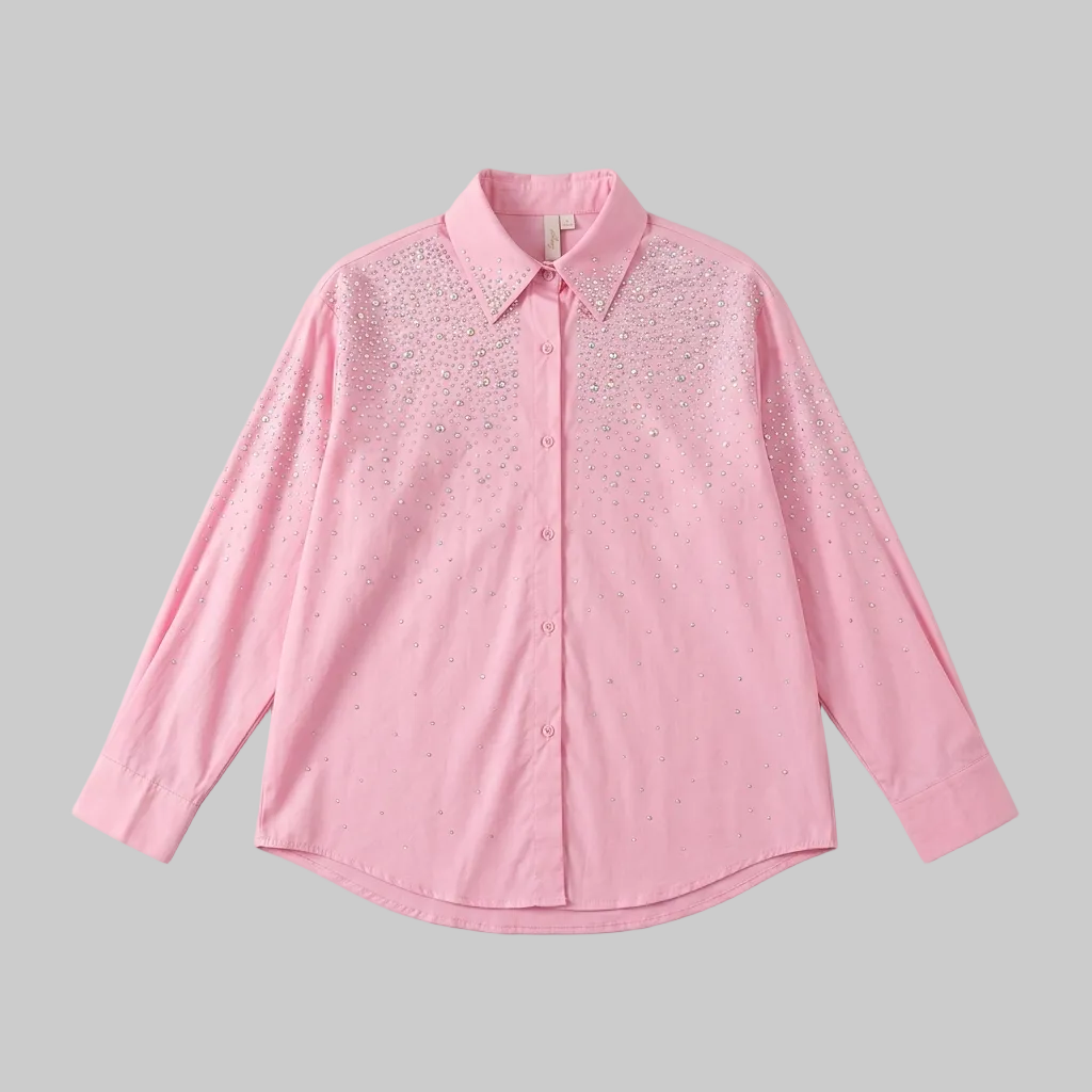 Radiant Pink Rhinestone Embellished Button-Down