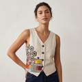 Artisan Embroidered Natural Linen Vest