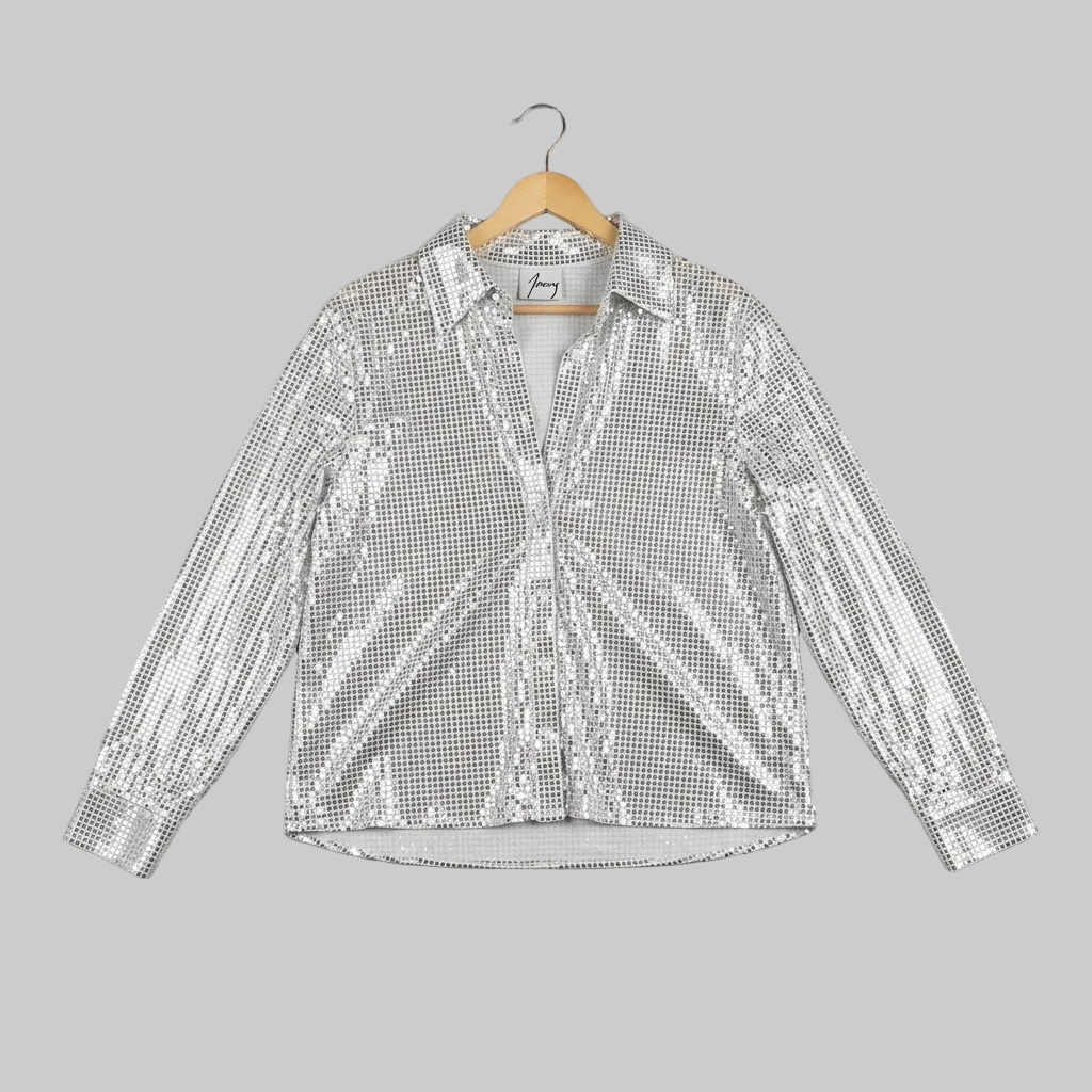 Liquid Silver Disc-Sequin Statement Shirt – Reflective Metallic