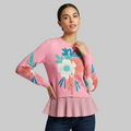 Floral Patterned Peplum Hem Cardigan