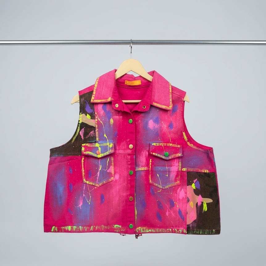 Artistic Paint-Splatter Denim Vest
