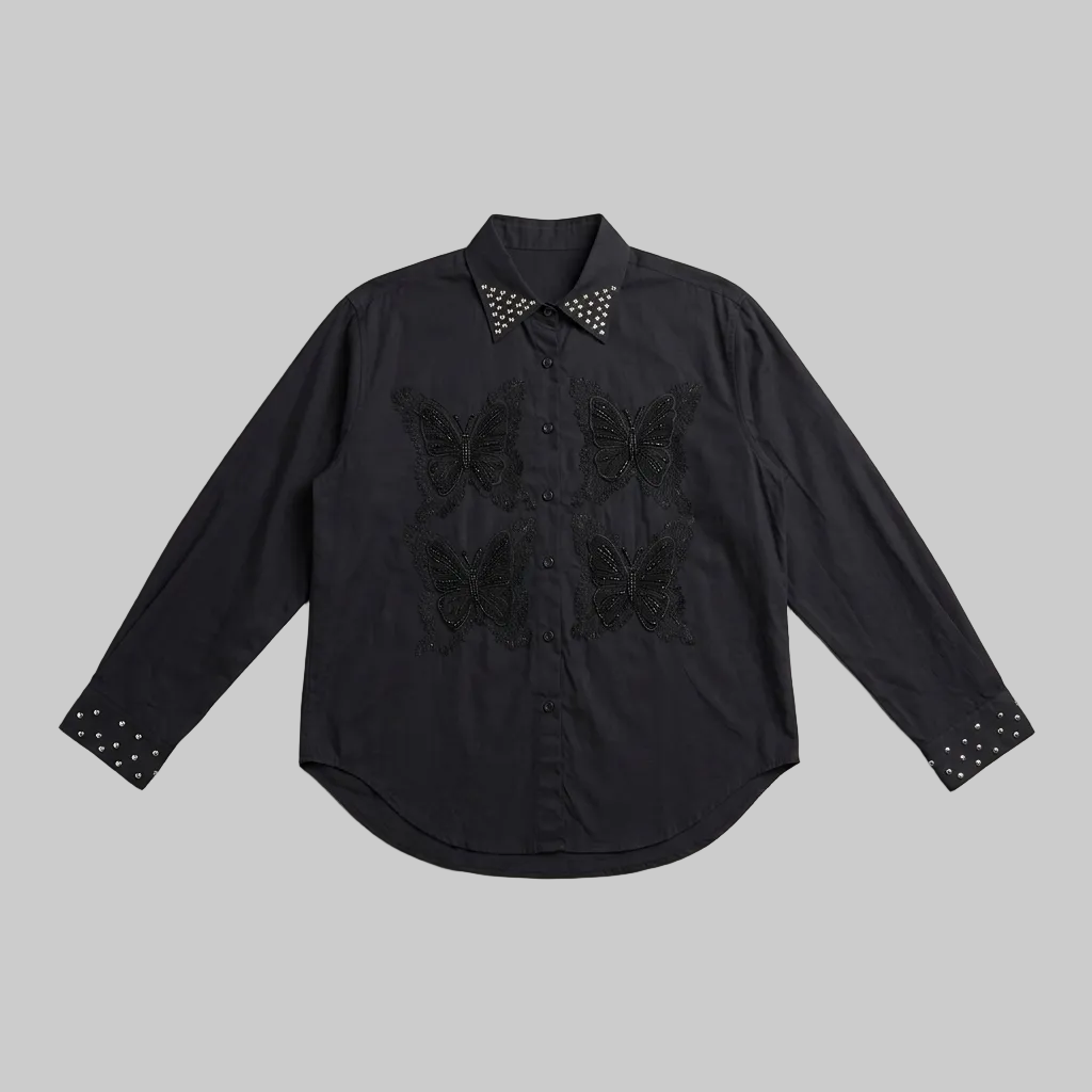 Midnight Butterfly Embellished Button-Down