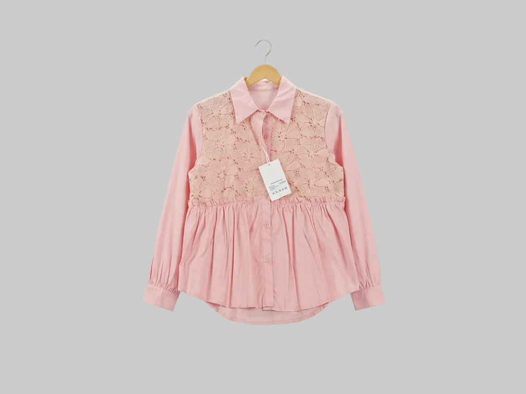 Romantic Lace-Panel Peplum Blouse