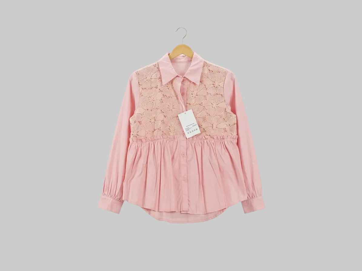 Romantic Lace-Panel Peplum Blouse