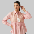 Romantic Lace-Panel Peplum Blouse
