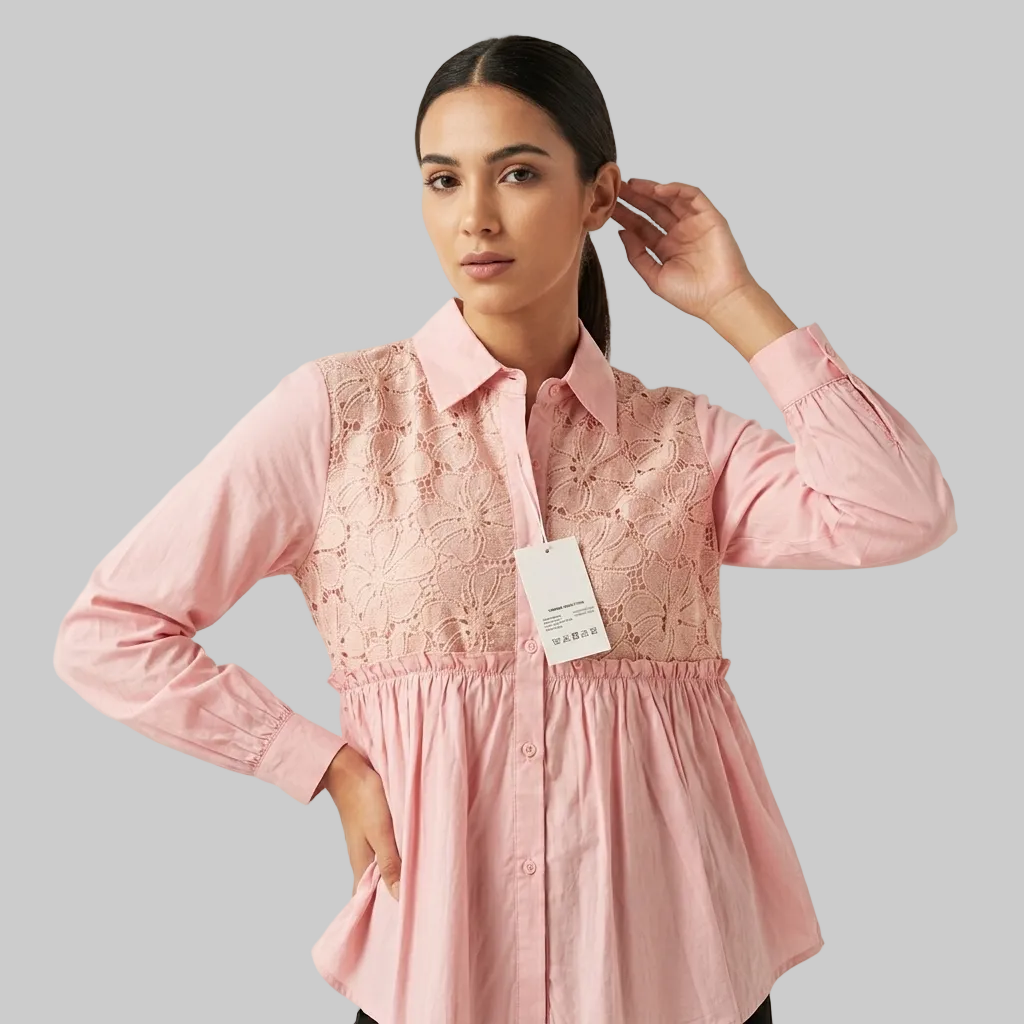 Romantic Lace-Panel Peplum Blouse