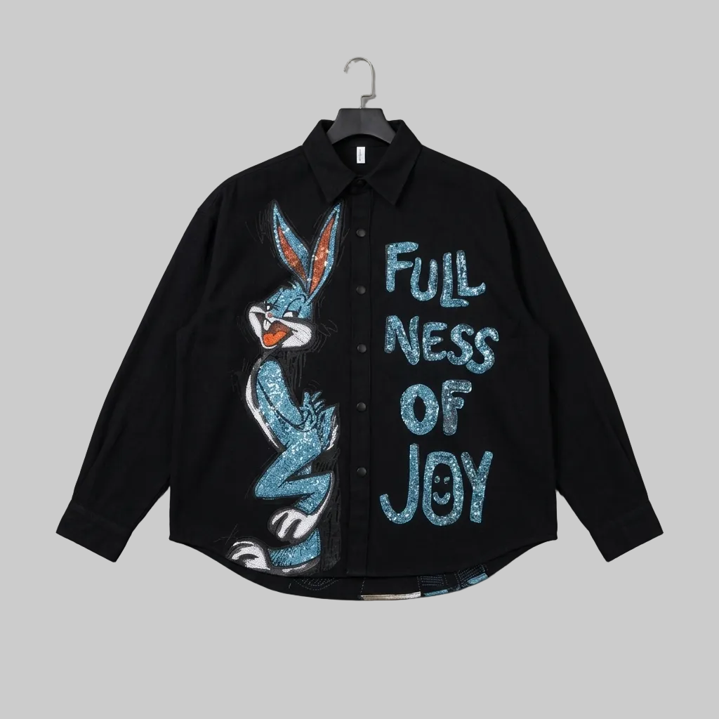 Fullness of Joy" Glitter-Graphic Statement Shirt – Sleek Black