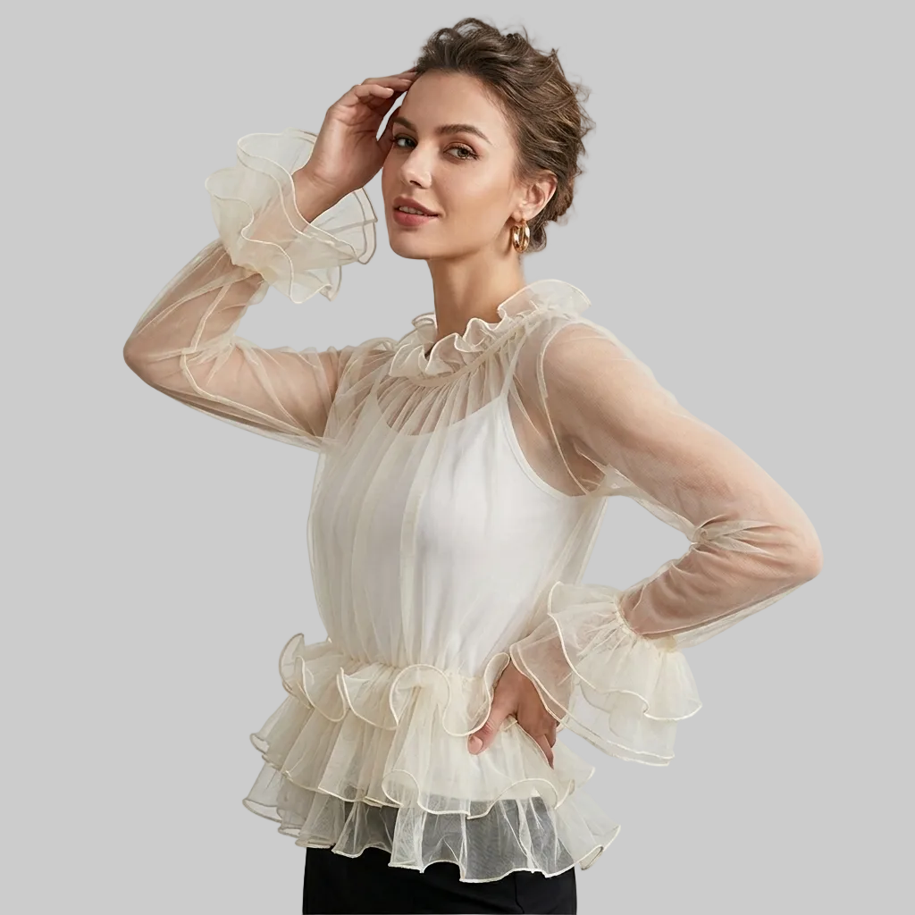 Ethereal Sheer Ruffled Peplum Blouse