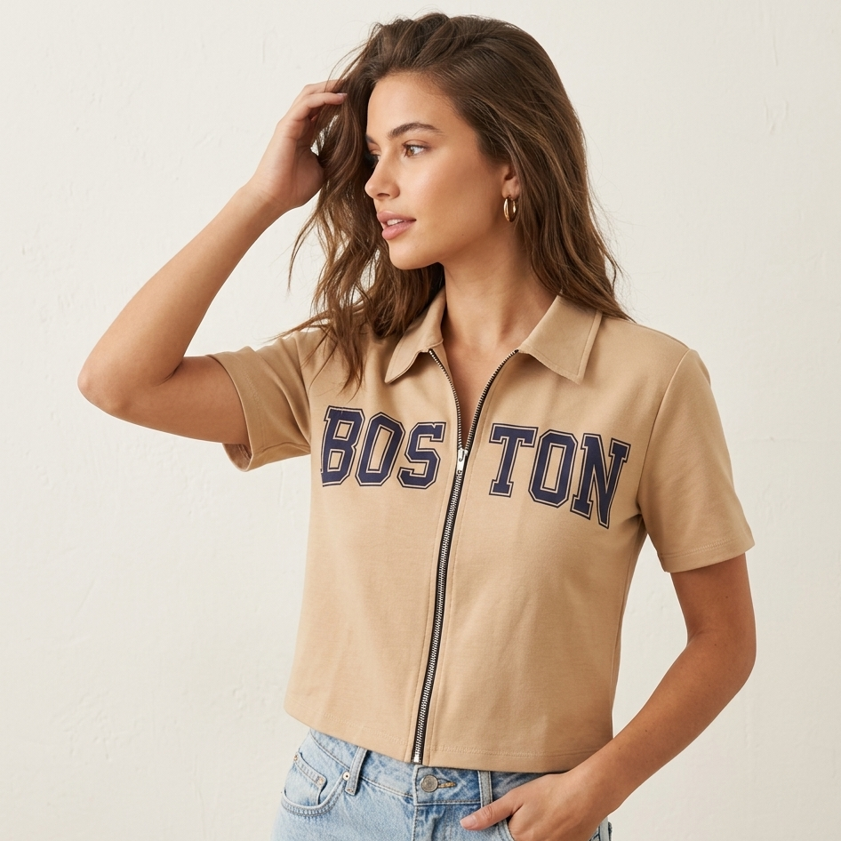 Boston Zip-Up Crop Tee