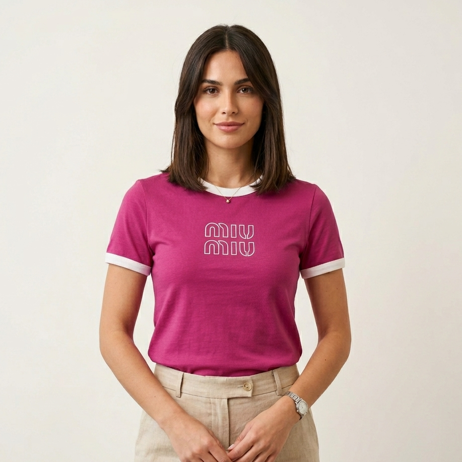 Pink Minimal Graphic Ringer T-Shirt for Women