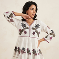 Ethereal White Botanical Embroidered Peplum Tunic with Maroon Trim