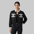 Monochrome Lace-Emblem Bomber Jacket – High-Contrast Street Style