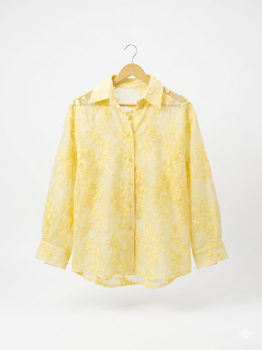 Sun-Kissed Floral Embroidered Sheer Button-Down