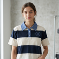 Navy & White Striped Polo T-Shirt for Women