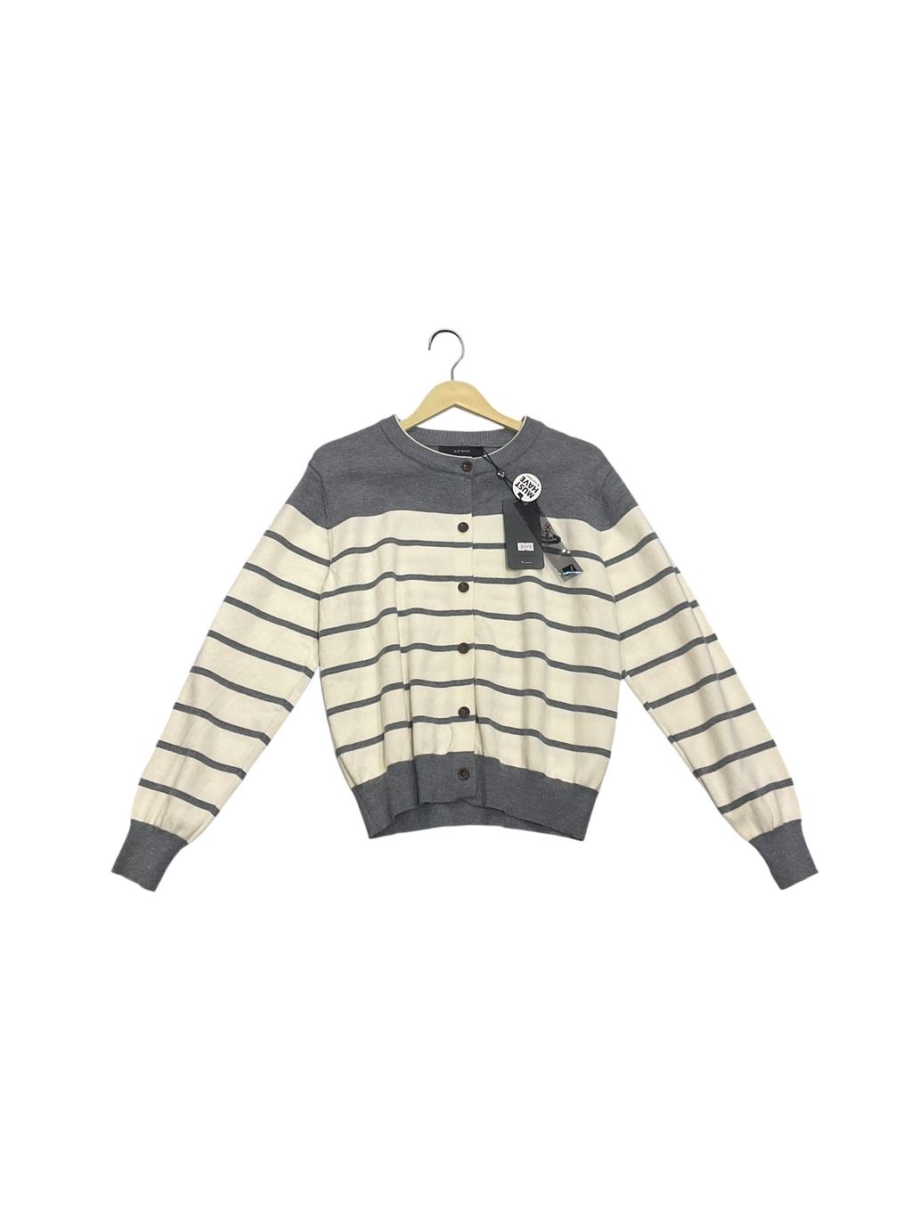 Classic Grey & White Striped Button-Up Cardigan for Women