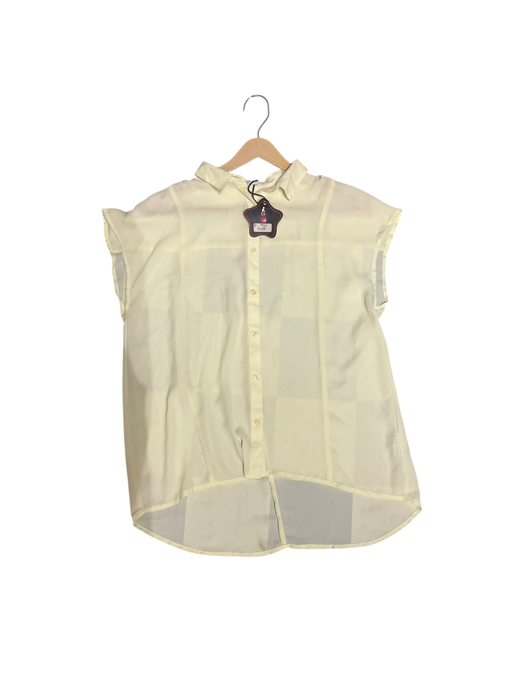 Soft Pastel Yellow Sheer Button-Down Top for Women
