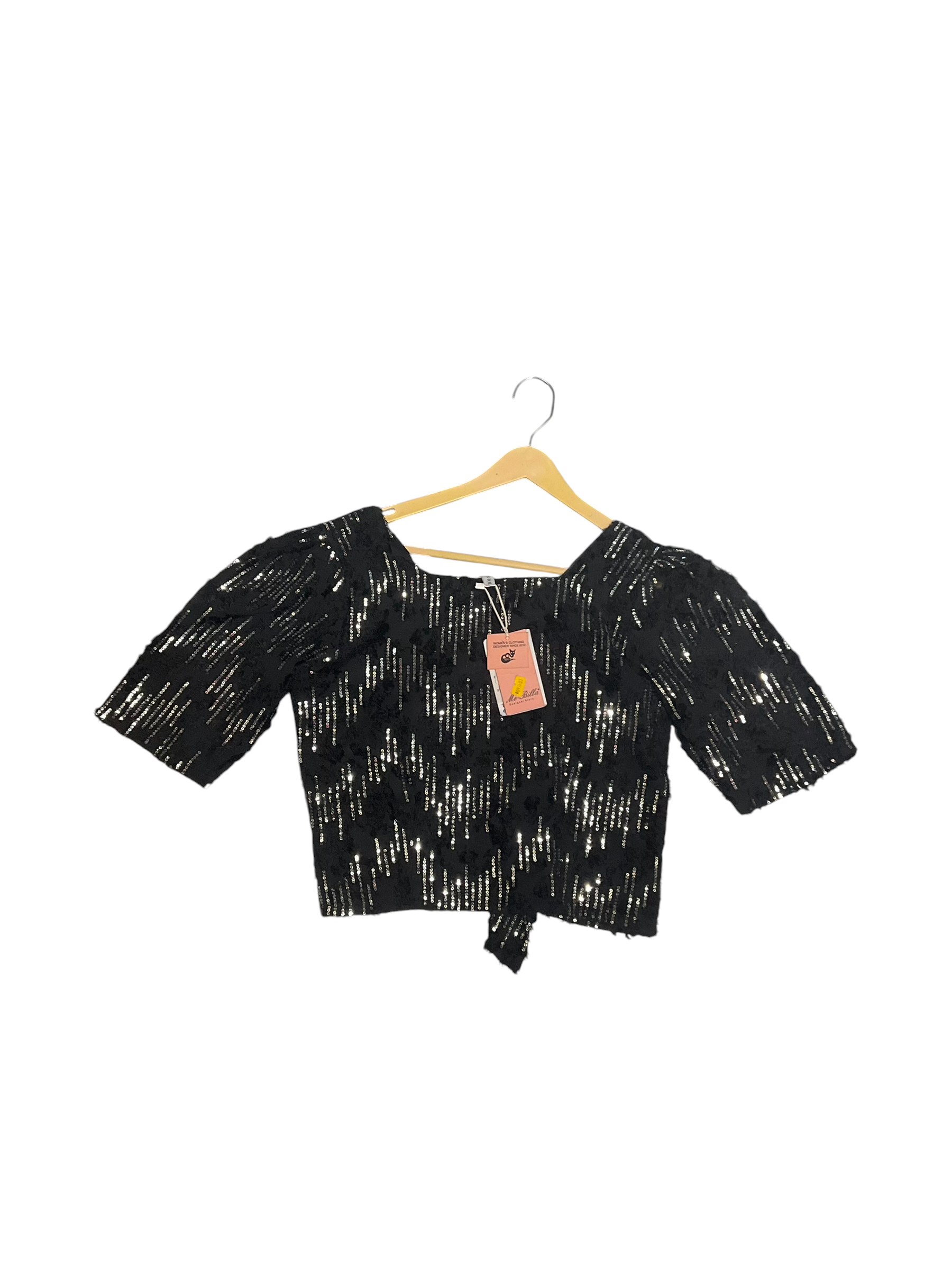 Midnight Spark Sequin Tie-Up Crop Top