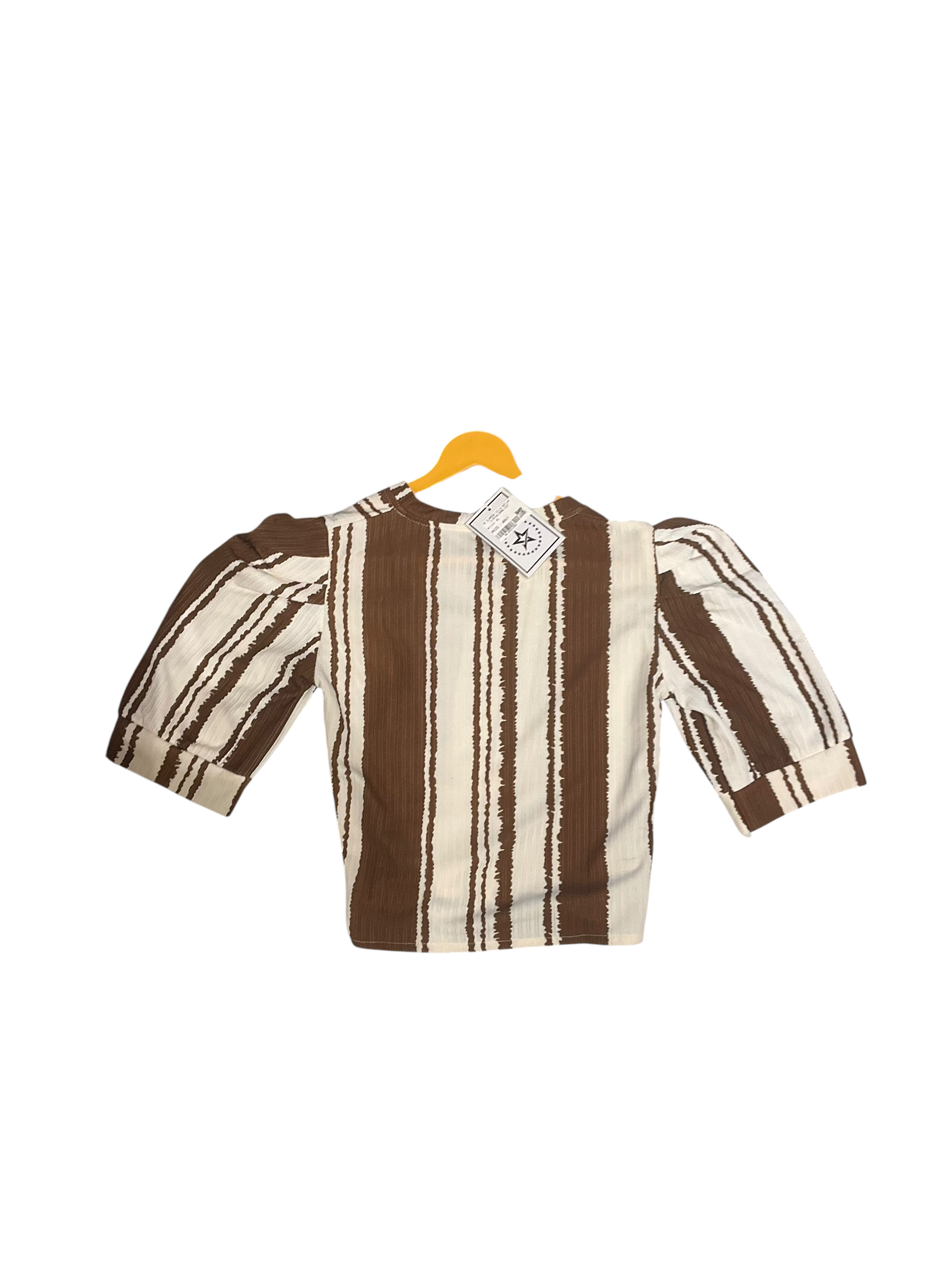 Mocha Stripe Puff Sleeve Knit Top