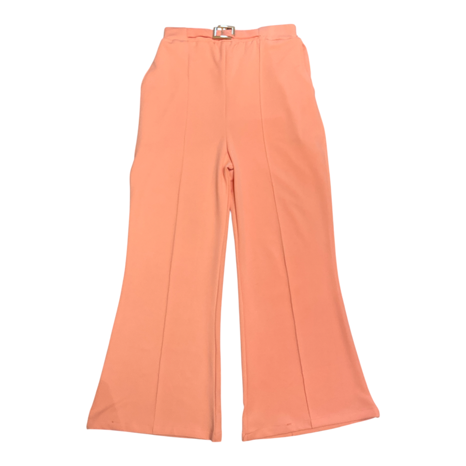 Pastel Peach High-Waisted Flared Trousers with Matching Belt