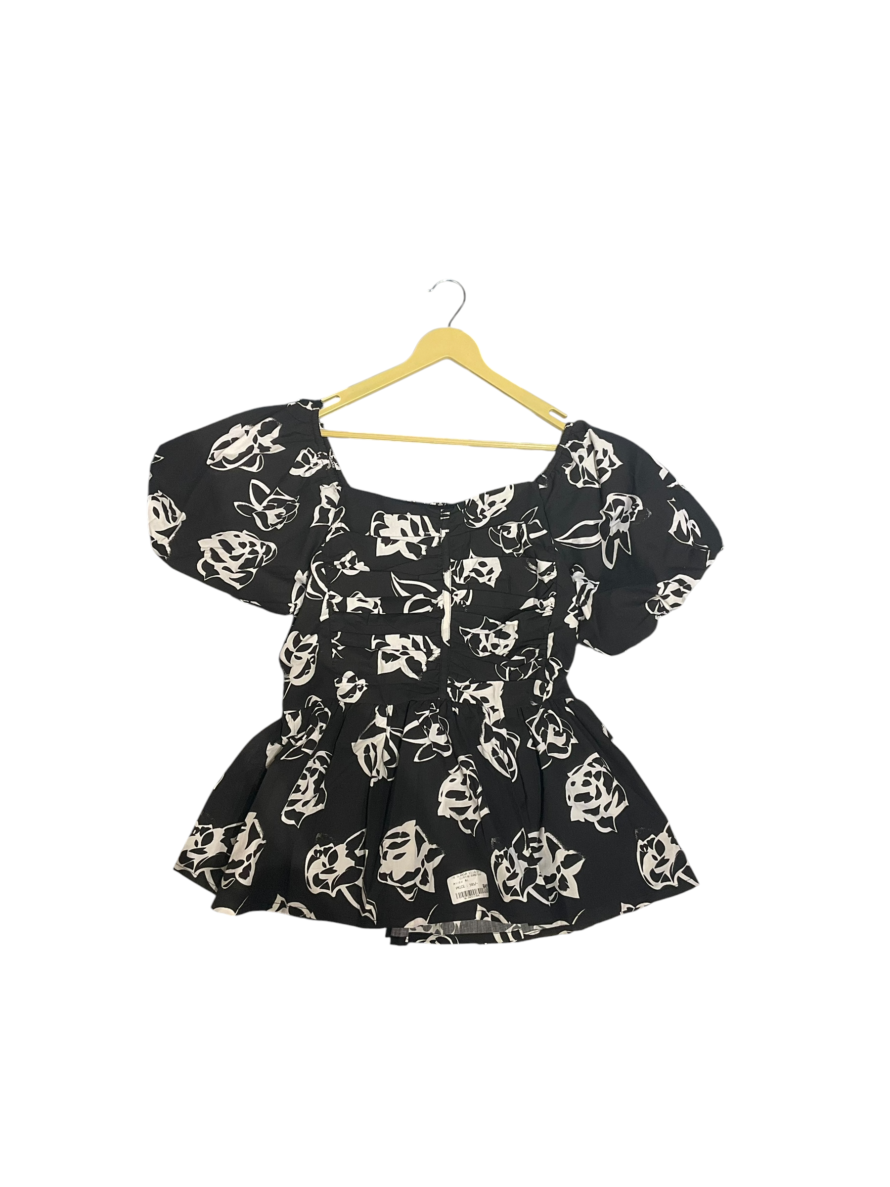 Midnight Bloom Puff Sleeve Peplum Top