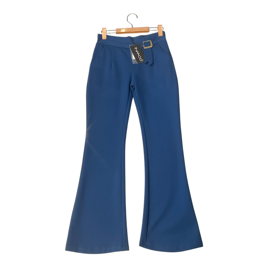 Navy Elegance Belted Flared Pants